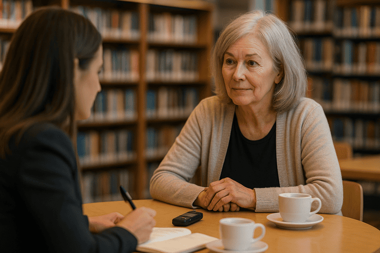 Student leest een tijdschrift in de bibliotheek