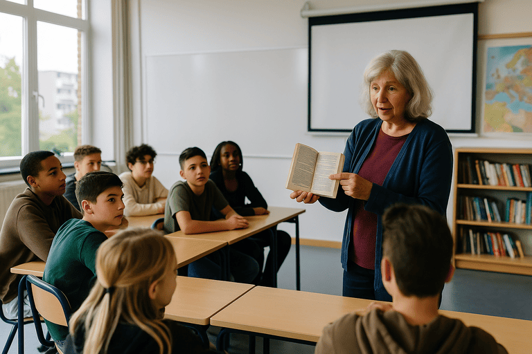 Klaslokaal met leerlingen tijdens een lezing
