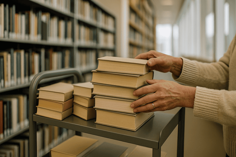 Boeken op planken in een bibliotheek